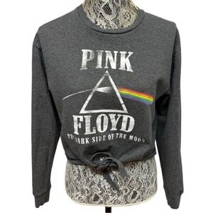 Pink Floyd L Gray Crop Top Dark Side of the Moon Rainbow Graphic